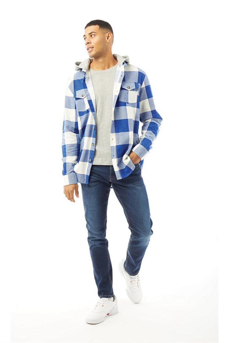 Albie Ingaro Brushed Check Shirt With Jersey Hood Thumbnail Albie Ingaro Brushed Check Shirt With Jersey Hood Thumbnail