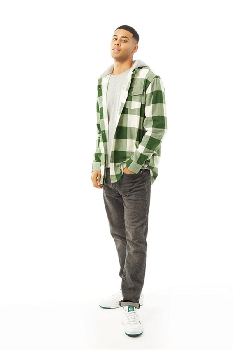 Albie Ingaro Brushed Check Shirt With Jersey Hood Albie Ingaro Brushed Check Shirt With Jersey Hood