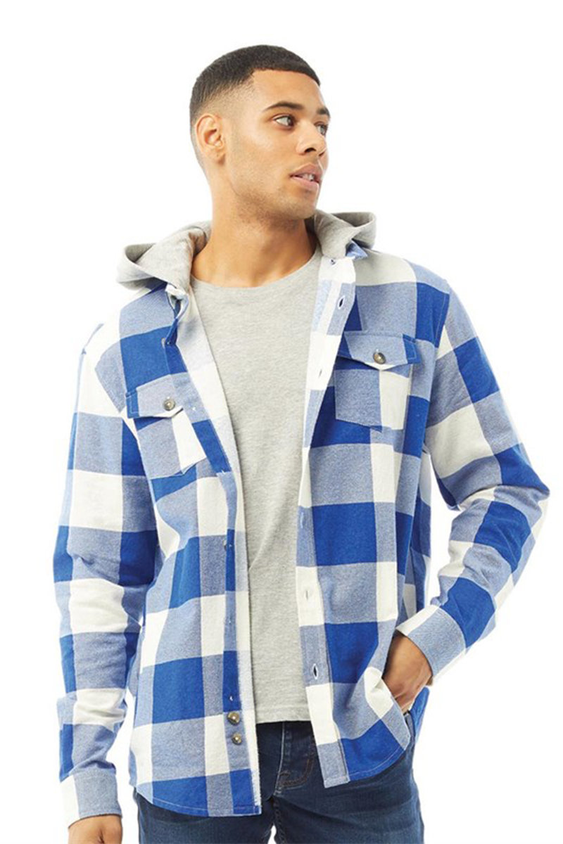 Albie Ingaro Brushed Check Shirt With Jersey Hood Albie Ingaro Brushed Check Shirt With Jersey Hood