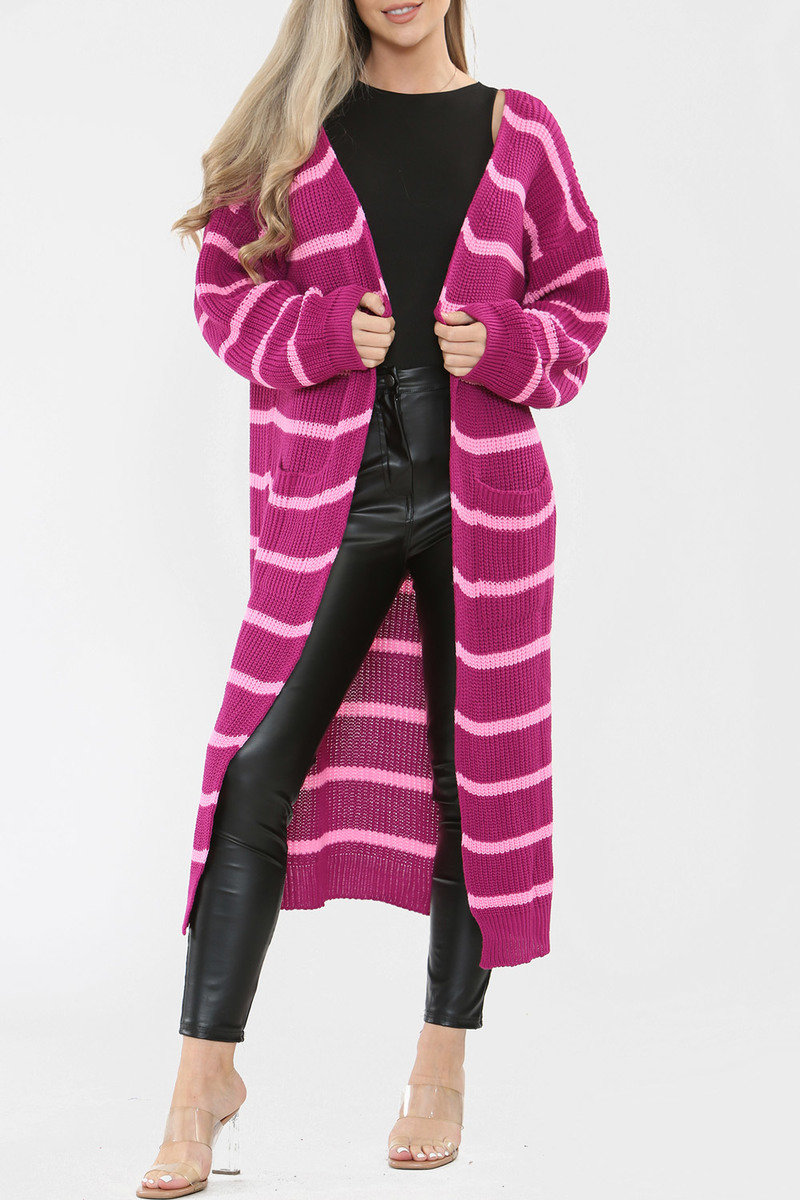 Julia Long-Length Stripe Knitted Cardigan Julia Long-Length Stripe Knitted Cardigan