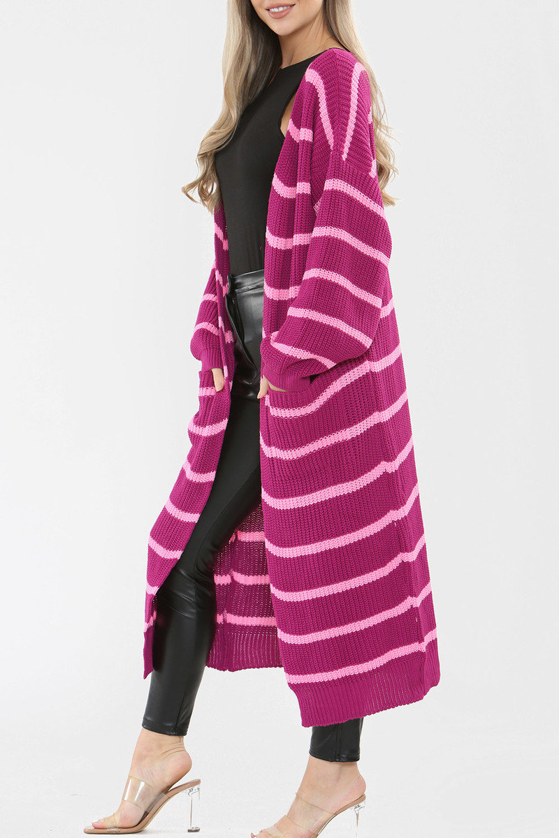 Julia Long-Length Stripe Knitted Cardigan Thumbnail Julia Long-Length Stripe Knitted Cardigan Thumbnail