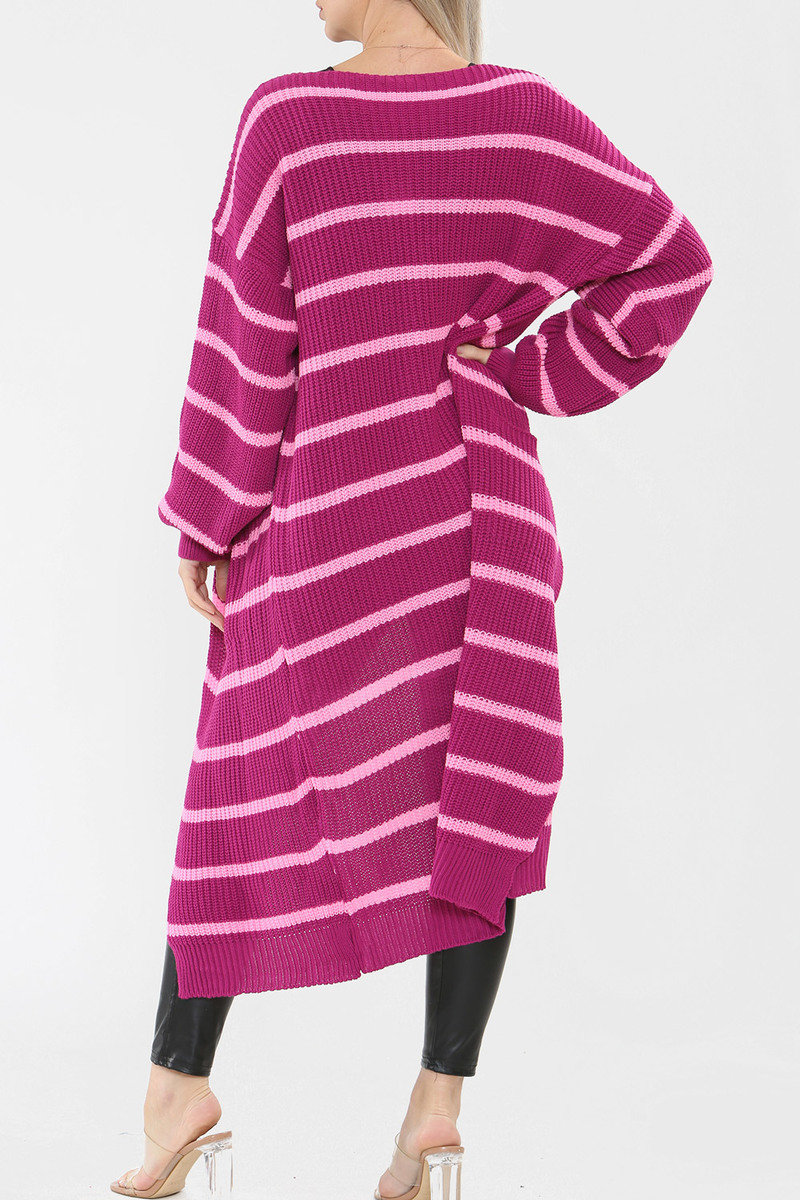 Julia Long-Length Stripe Knitted Cardigan Thumbnail Julia Long-Length Stripe Knitted Cardigan Thumbnail
