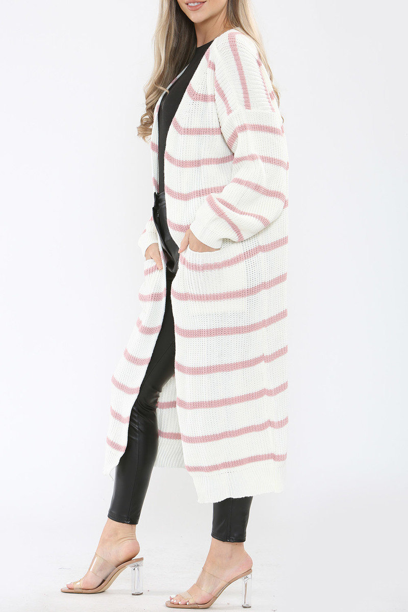 Julia Long-Length Stripe Knitted Cardigan Thumbnail Julia Long-Length Stripe Knitted Cardigan Thumbnail