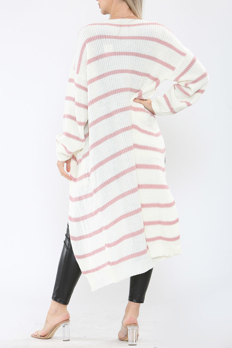 Julia Long-Length Stripe Knitted Cardigan Thumbnail Julia Long-Length Stripe Knitted Cardigan Thumbnail