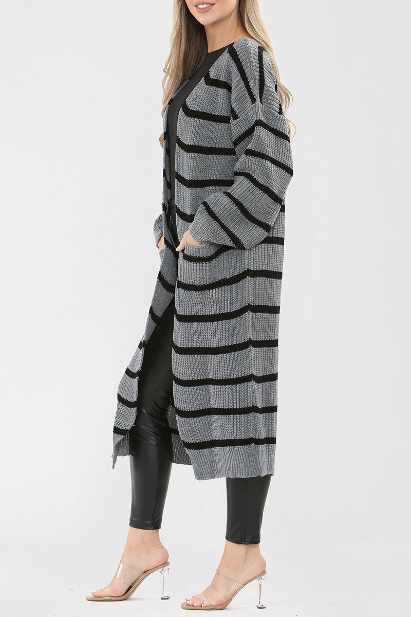 Julia Long-Length Stripe Knitted Cardigan Thumbnail Julia Long-Length Stripe Knitted Cardigan Thumbnail