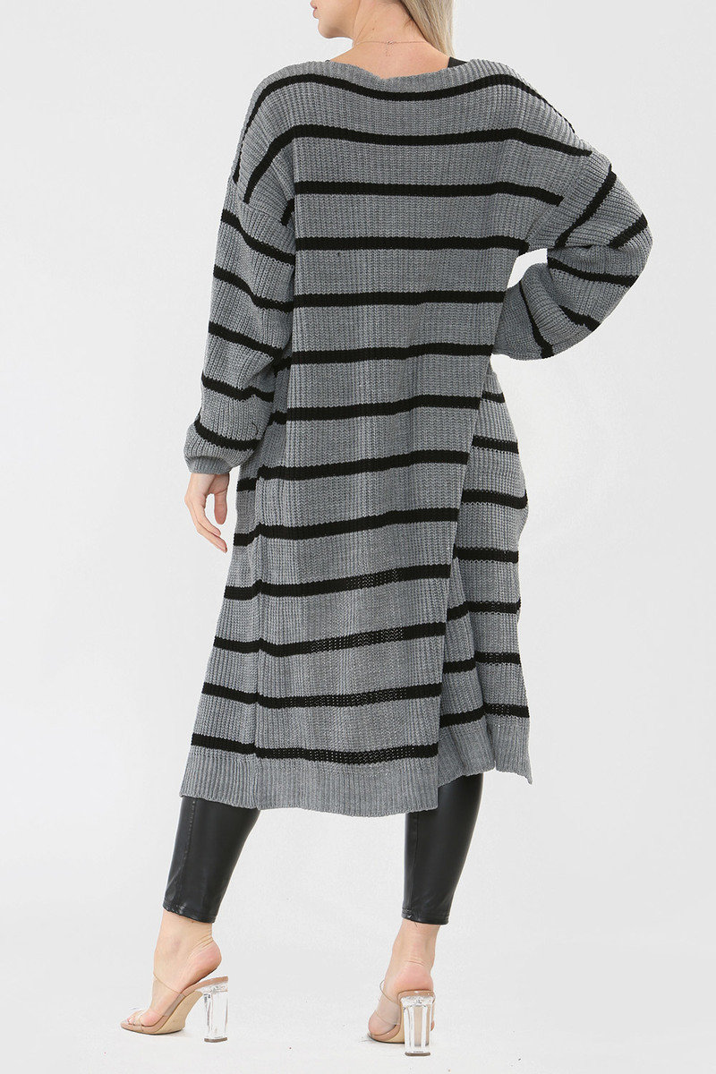 Julia Long-Length Stripe Knitted Cardigan Thumbnail Julia Long-Length Stripe Knitted Cardigan Thumbnail