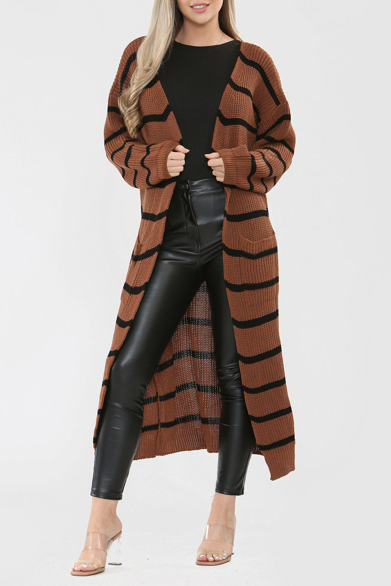 Julia Long-Length Stripe Knitted Cardigan Julia Long-Length Stripe Knitted Cardigan