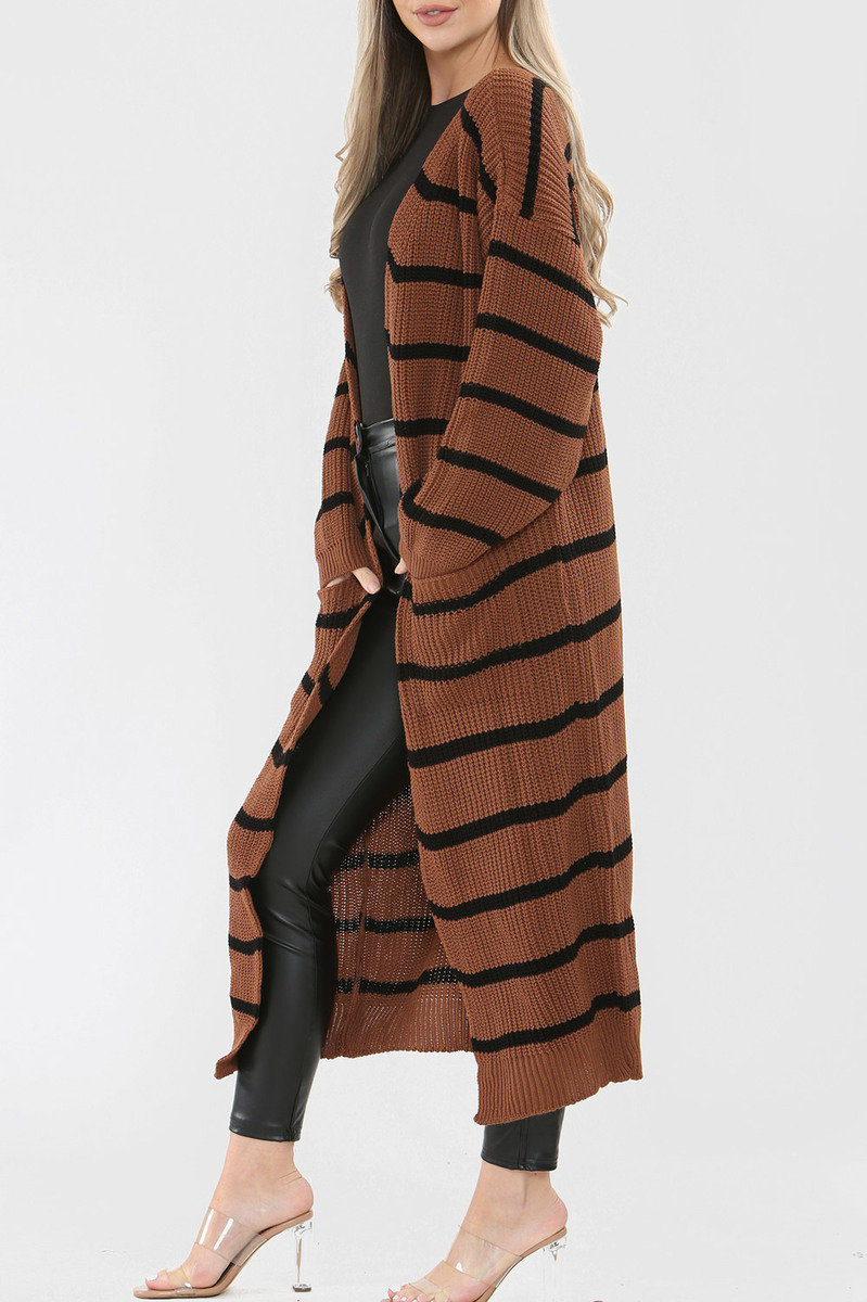 Julia Long-Length Stripe Knitted Cardigan Thumbnail Julia Long-Length Stripe Knitted Cardigan Thumbnail