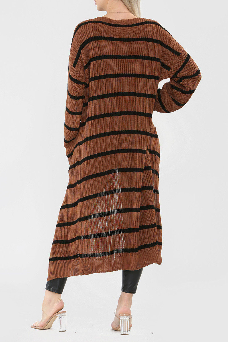 Julia Long-Length Stripe Knitted Cardigan Thumbnail Julia Long-Length Stripe Knitted Cardigan Thumbnail