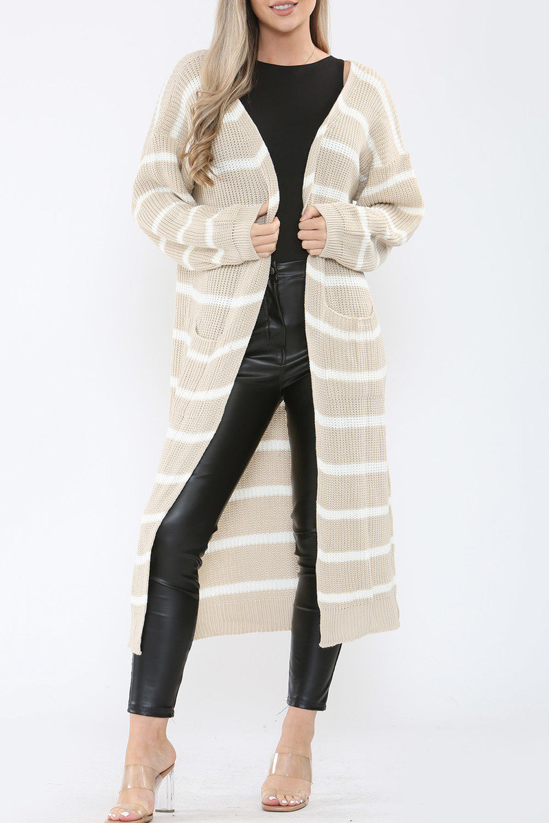 Julia Long-Length Stripe Knitted Cardigan Julia Long-Length Stripe Knitted Cardigan