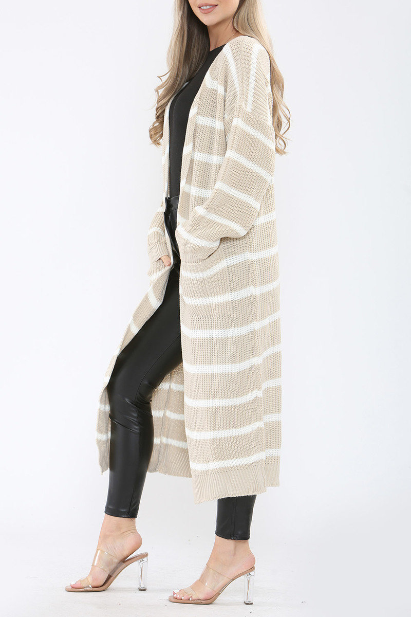 Julia Long-Length Stripe Knitted Cardigan Thumbnail Julia Long-Length Stripe Knitted Cardigan Thumbnail