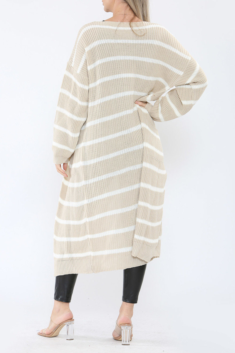 Julia Long-Length Stripe Knitted Cardigan Thumbnail Julia Long-Length Stripe Knitted Cardigan Thumbnail