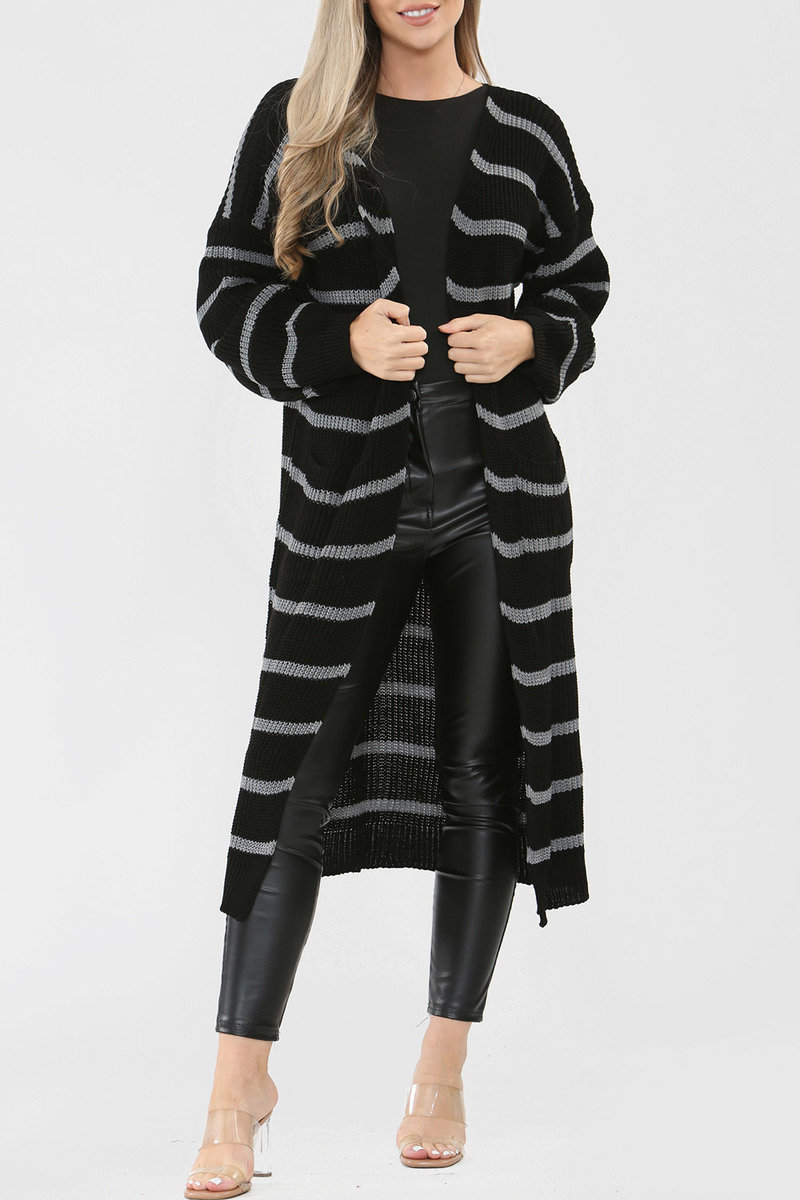 Julia Long-Length Stripe Knitted Cardigan Julia Long-Length Stripe Knitted Cardigan