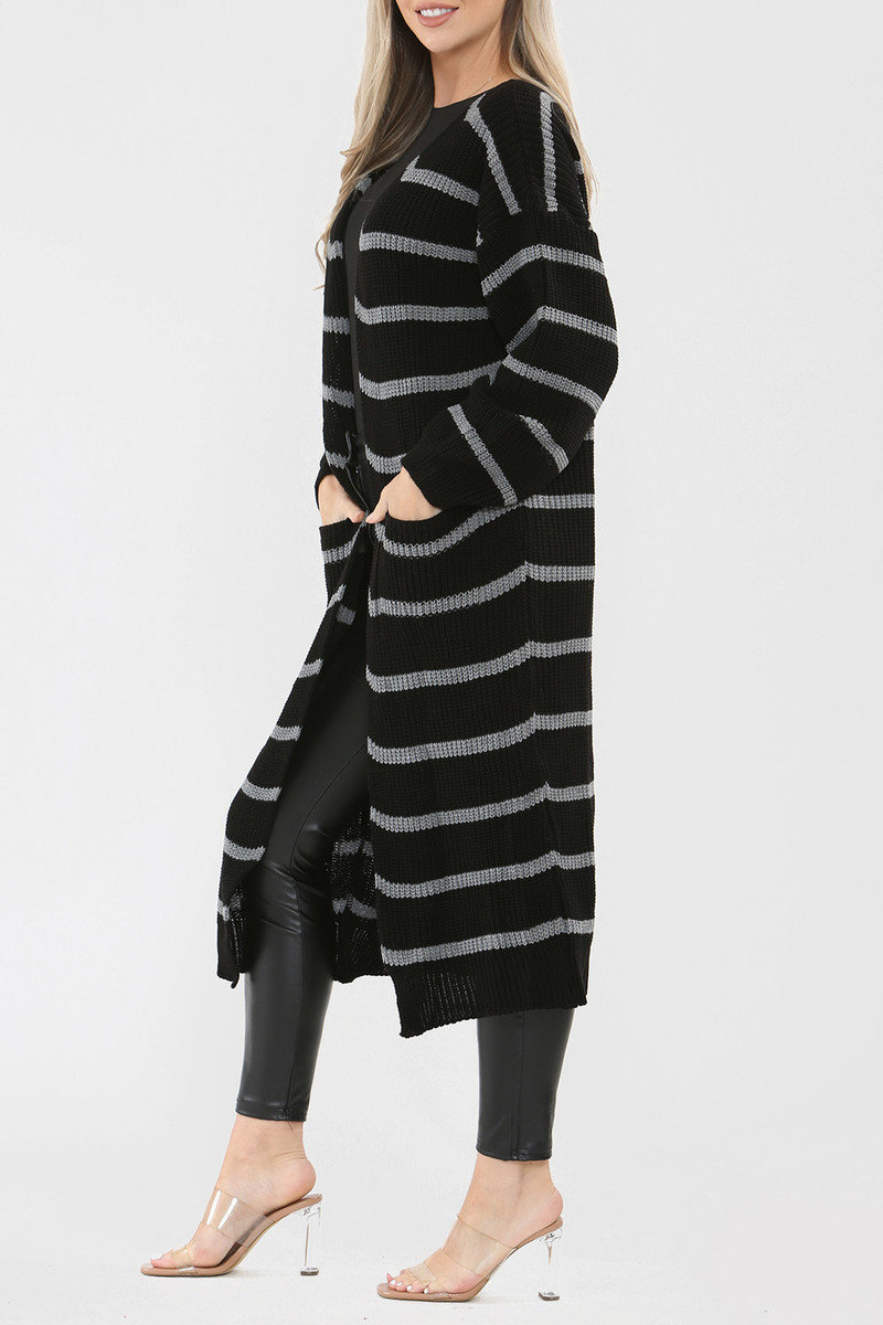 Julia Long-Length Stripe Knitted Cardigan Thumbnail Julia Long-Length Stripe Knitted Cardigan Thumbnail