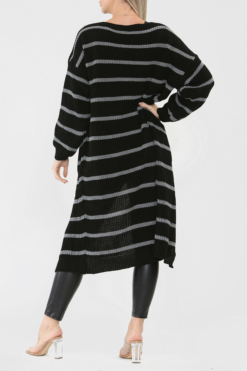 Julia Long-Length Stripe Knitted Cardigan Thumbnail Julia Long-Length Stripe Knitted Cardigan Thumbnail