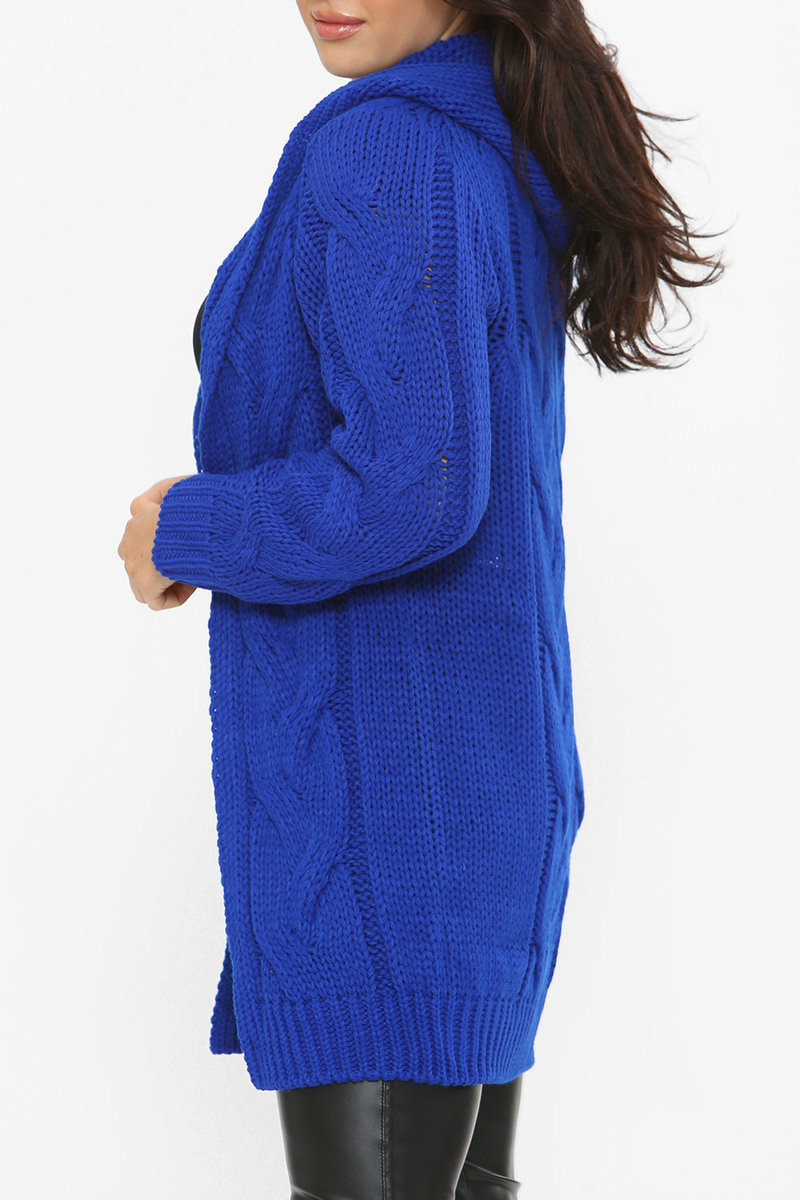 Lexi Cable Knit Long Line Hooded Cardigan Thumbnail