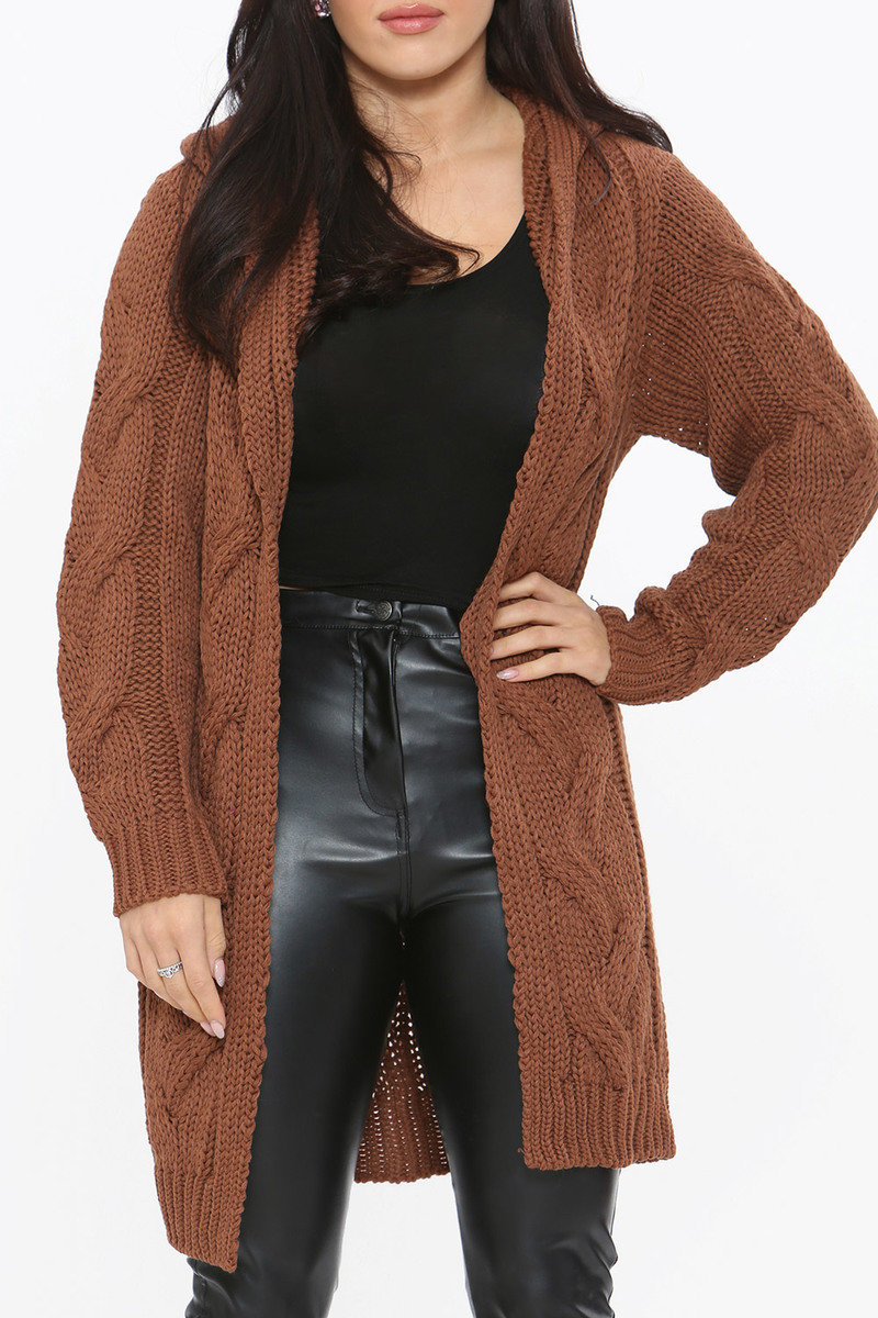 Lexi Cable Knit Long Line Hooded Cardigan Lexi Cable Knit Long Line Hooded Cardigan