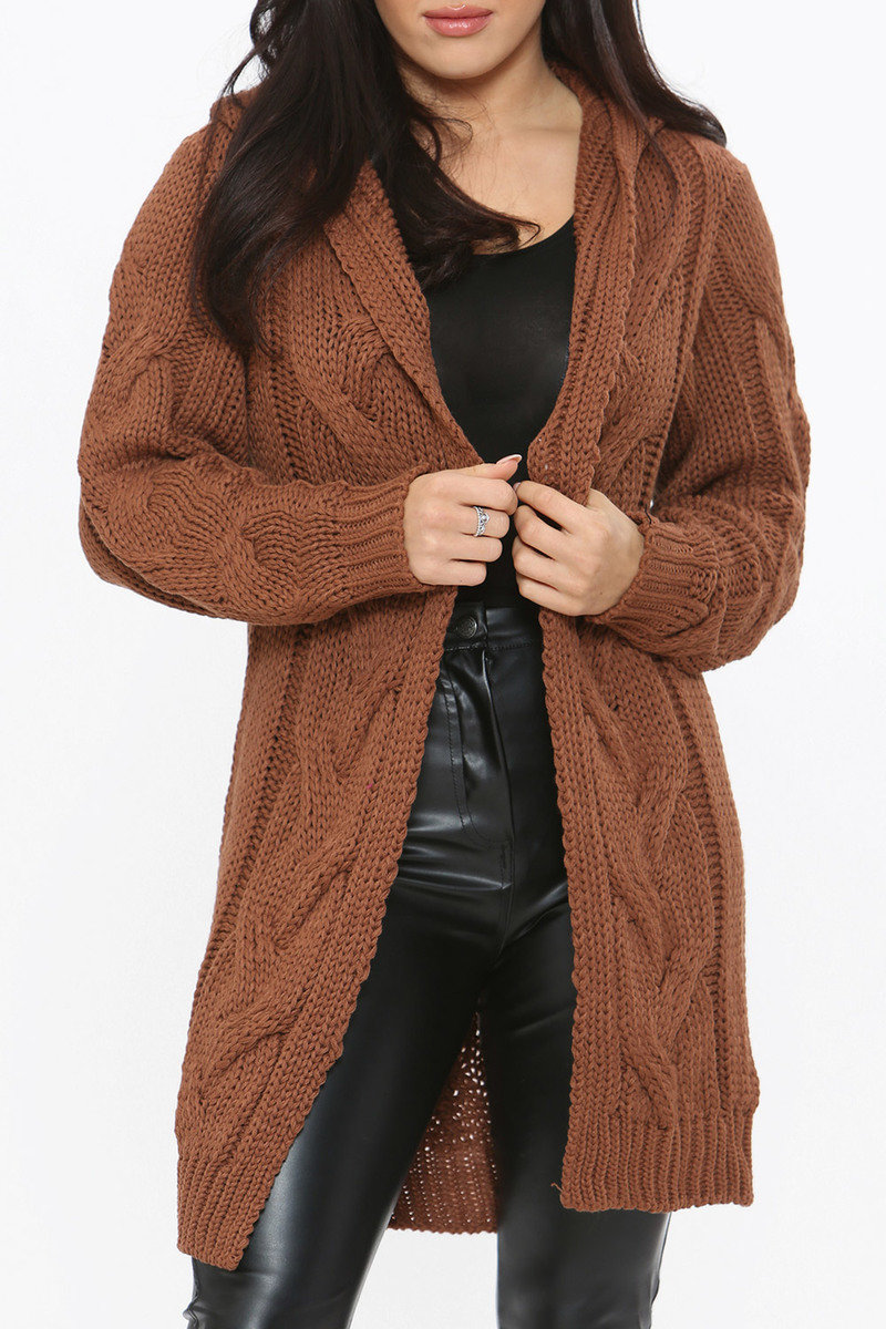 Lexi Cable Knit Long Line Hooded Cardigan Thumbnail Lexi Cable Knit Long Line Hooded Cardigan Thumbnail