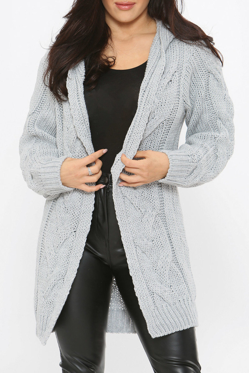 Lexi Cable Knit Long Line Hooded Cardigan Thumbnail