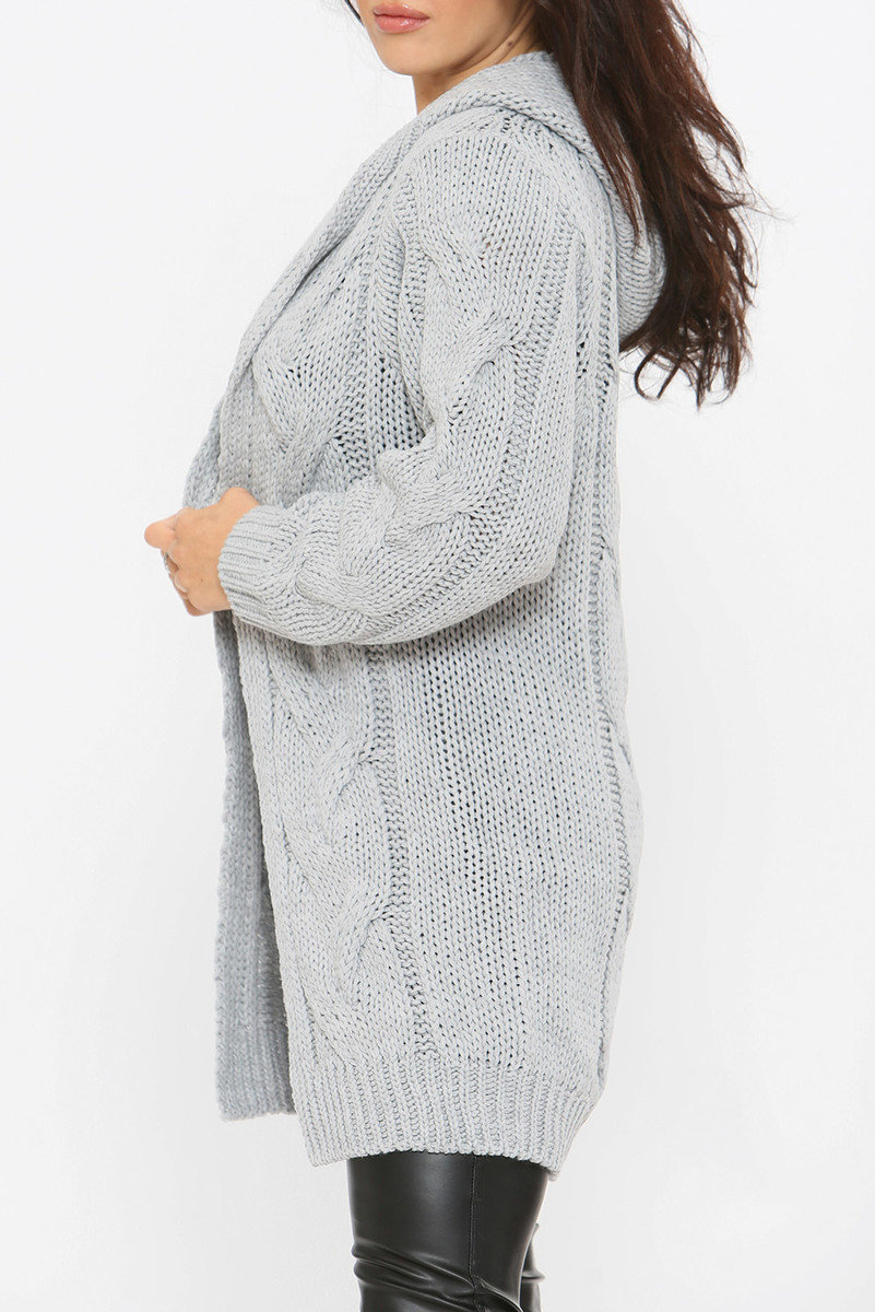 Lexi Cable Knit Long Line Hooded Cardigan Thumbnail