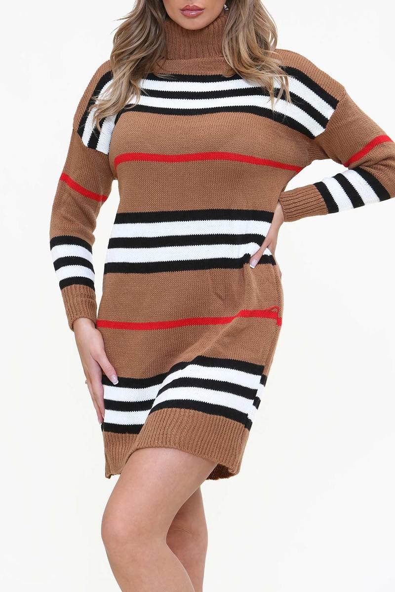 Callie Stripe Roll Neck Knitted Jumper Dress Callie Stripe Roll Neck Knitted Jumper Dress