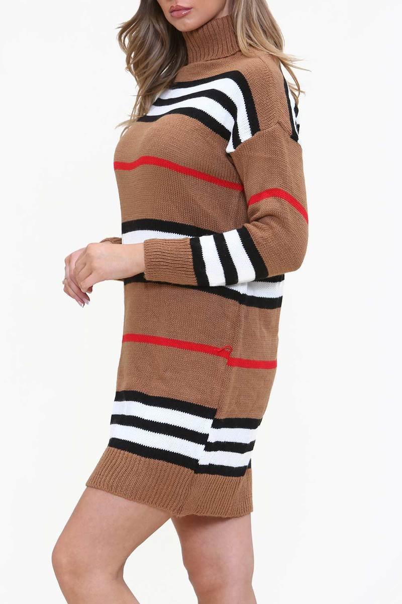 Callie Stripe Roll Neck Knitted Jumper Dress Thumbnail Callie Stripe Roll Neck Knitted Jumper Dress Thumbnail