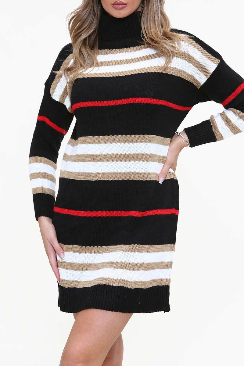 Callie Stripe Roll Neck Knitted Jumper Dress Callie Stripe Roll Neck Knitted Jumper Dress