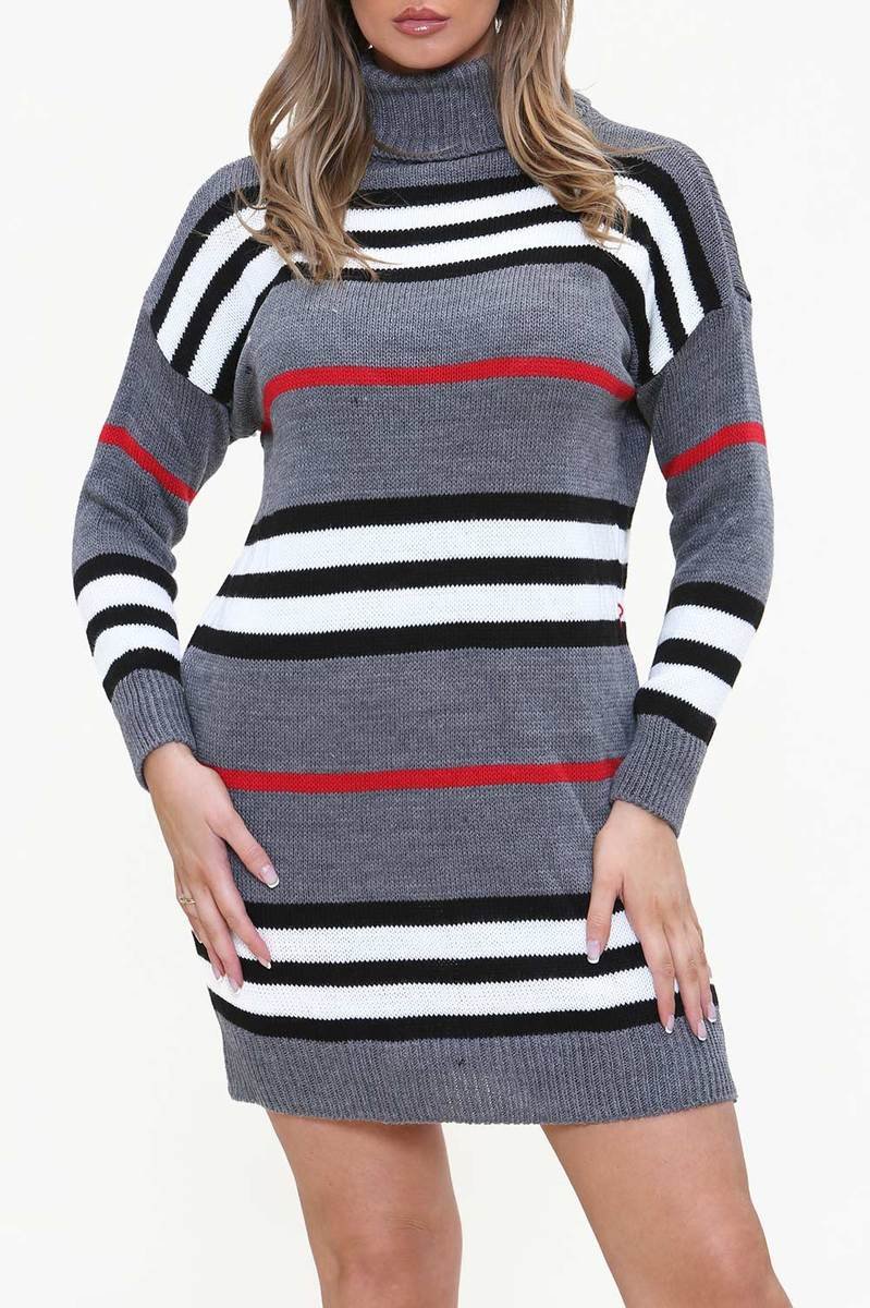 Callie Stripe Roll Neck Knitted Jumper Dress Callie Stripe Roll Neck Knitted Jumper Dress