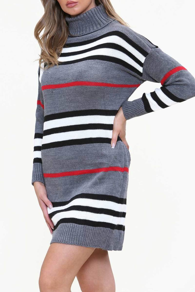 Callie Stripe Roll Neck Knitted Jumper Dress Thumbnail Callie Stripe Roll Neck Knitted Jumper Dress Thumbnail
