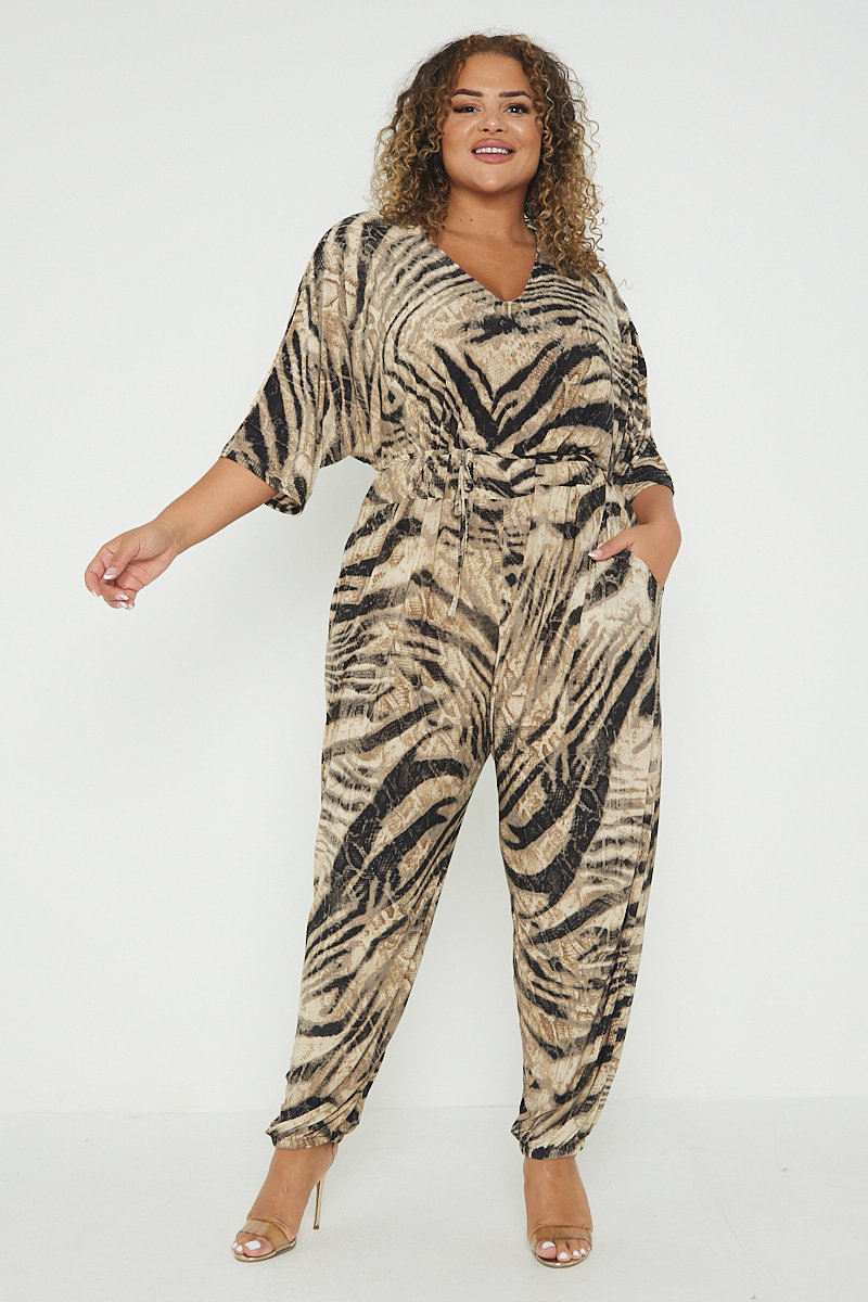 Elise Animal Print Tie Waist Plus Size Jumpsuit Thumbnail