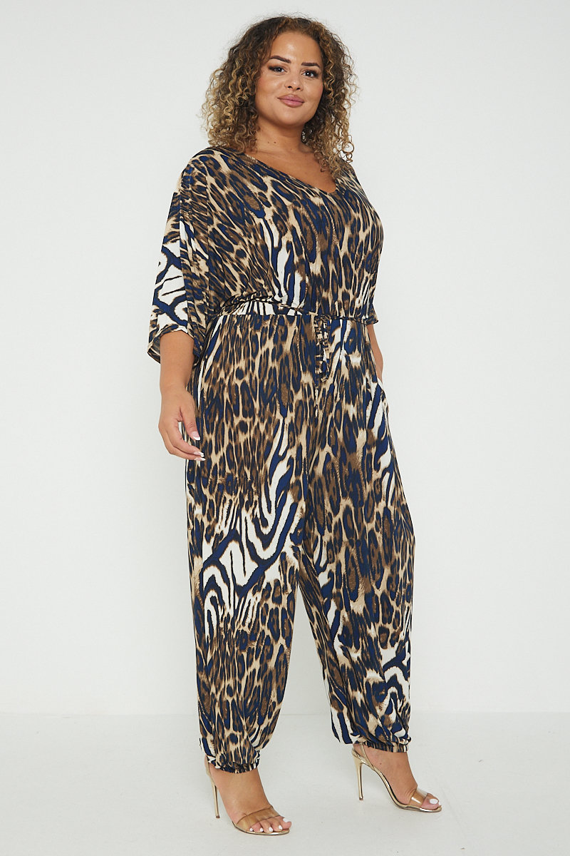 Elise Animal Print Tie Waist Plus Size Jumpsuit Thumbnail Elise Animal Print Tie Waist Plus Size Jumpsuit Thumbnail