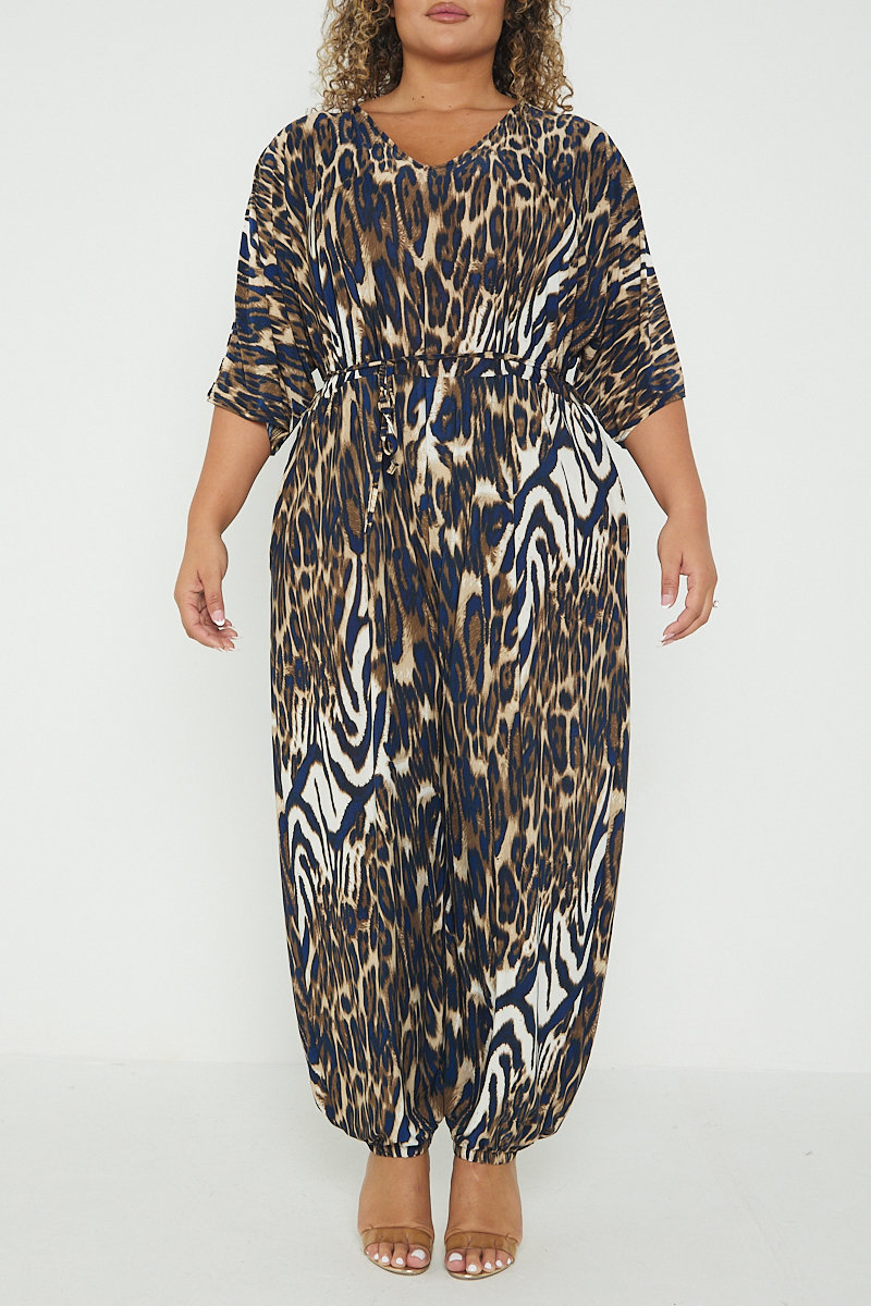 Elise Animal Print Tie Waist Plus Size Jumpsuit Thumbnail Elise Animal Print Tie Waist Plus Size Jumpsuit Thumbnail