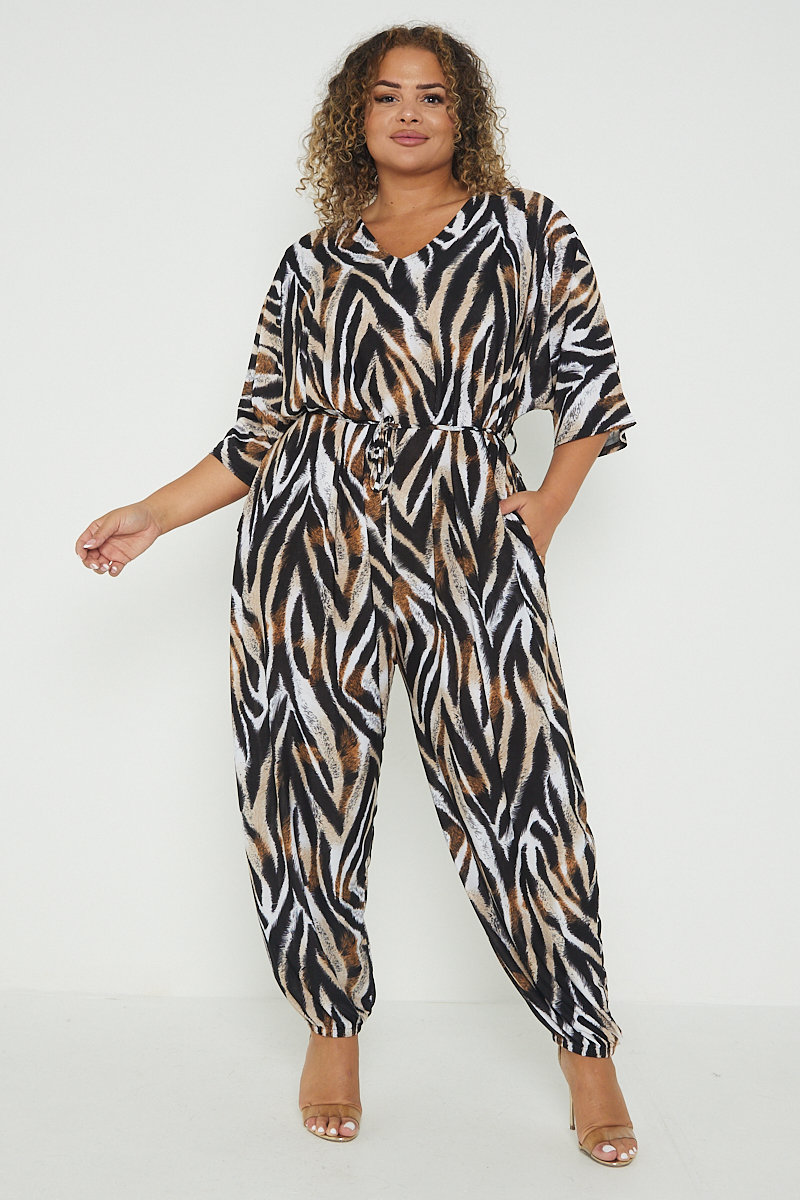 Elise Animal Print Tie Waist Plus Size Jumpsuit 