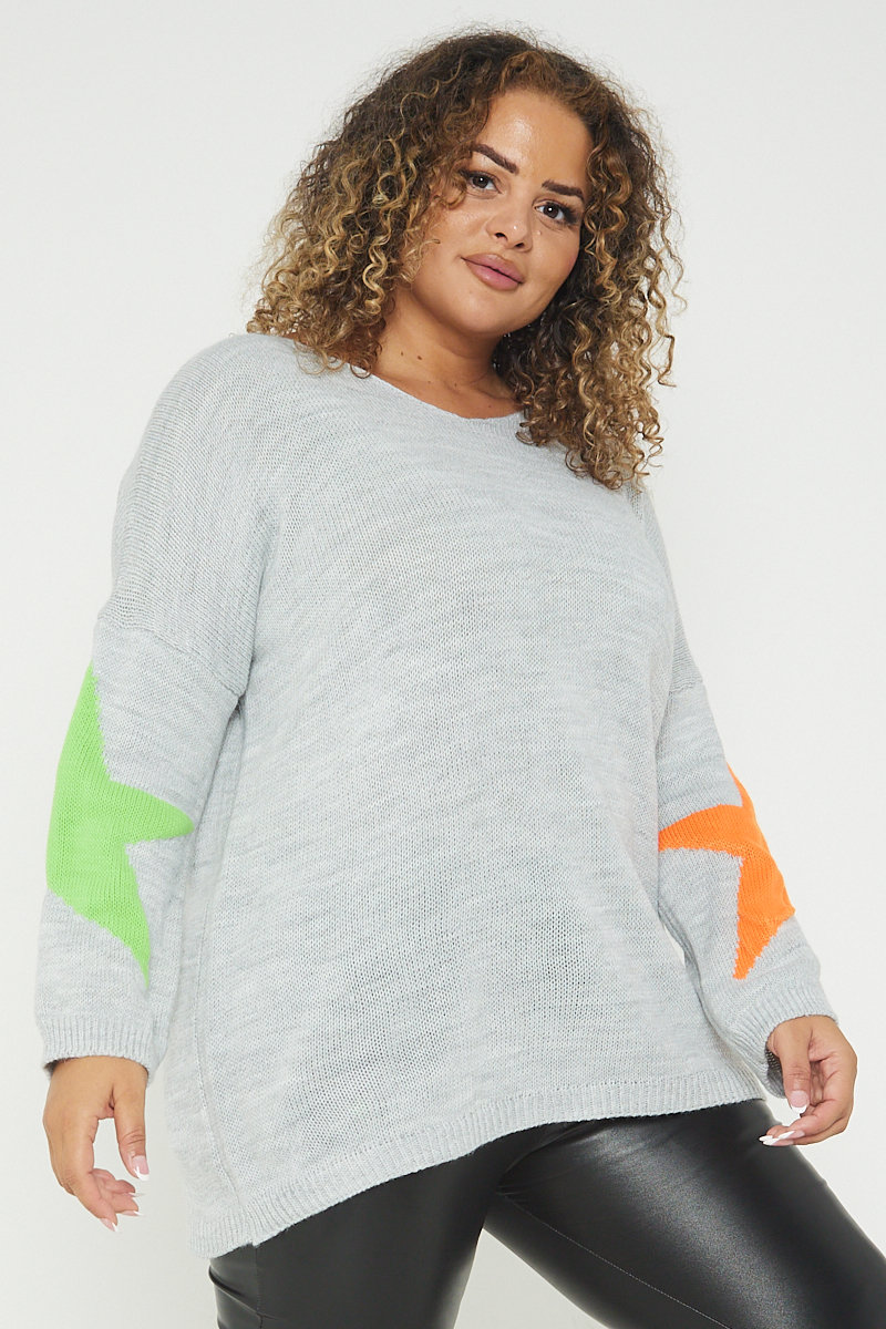 Hana Star Print Round Neck Plus Size Jumper Thumbnail Hana Star Print Round Neck Plus Size Jumper Thumbnail