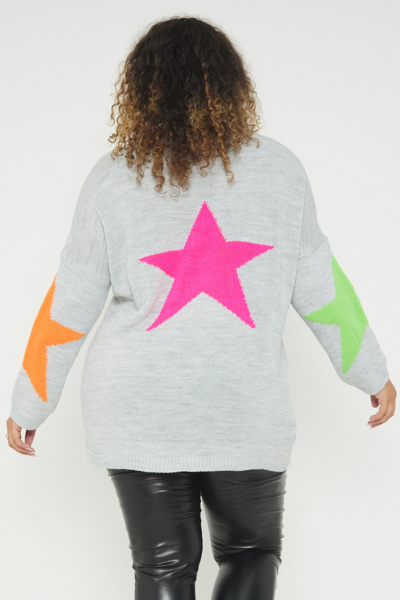 Hana Star Print Round Neck Plus Size Jumper Thumbnail Hana Star Print Round Neck Plus Size Jumper Thumbnail