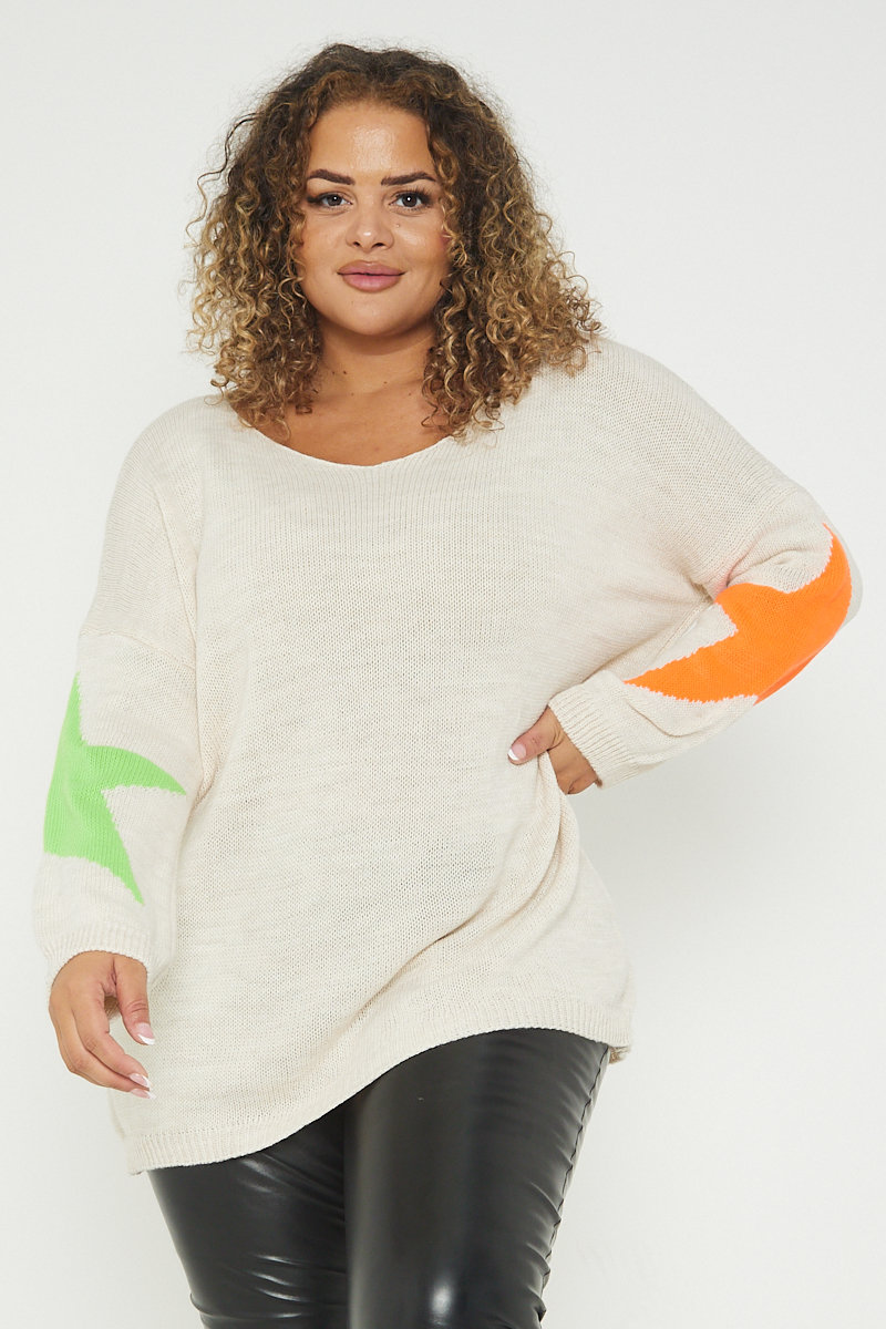 Hana Star Print Roucond Neck Plus Size Jumper