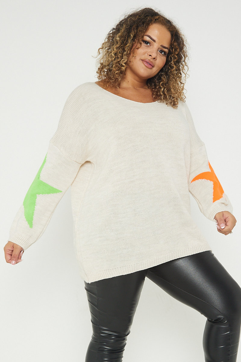 Hana Star Print Round Neck Plus Size Jumper Thumbnail Hana Star Print Round Neck Plus Size Jumper Thumbnail