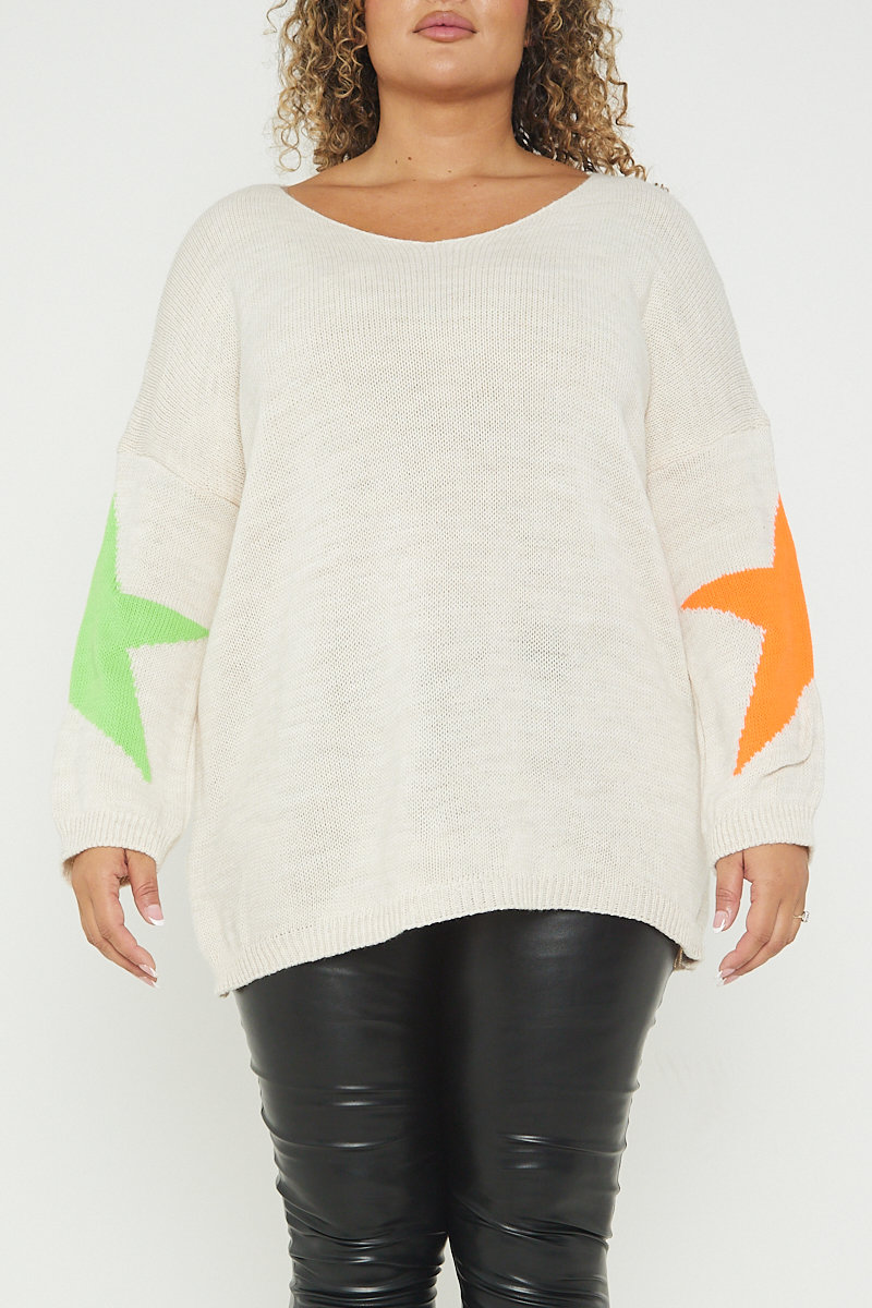 Hana Star Print Round Neck Plus Size Jumper Thumbnail Hana Star Print Round Neck Plus Size Jumper Thumbnail