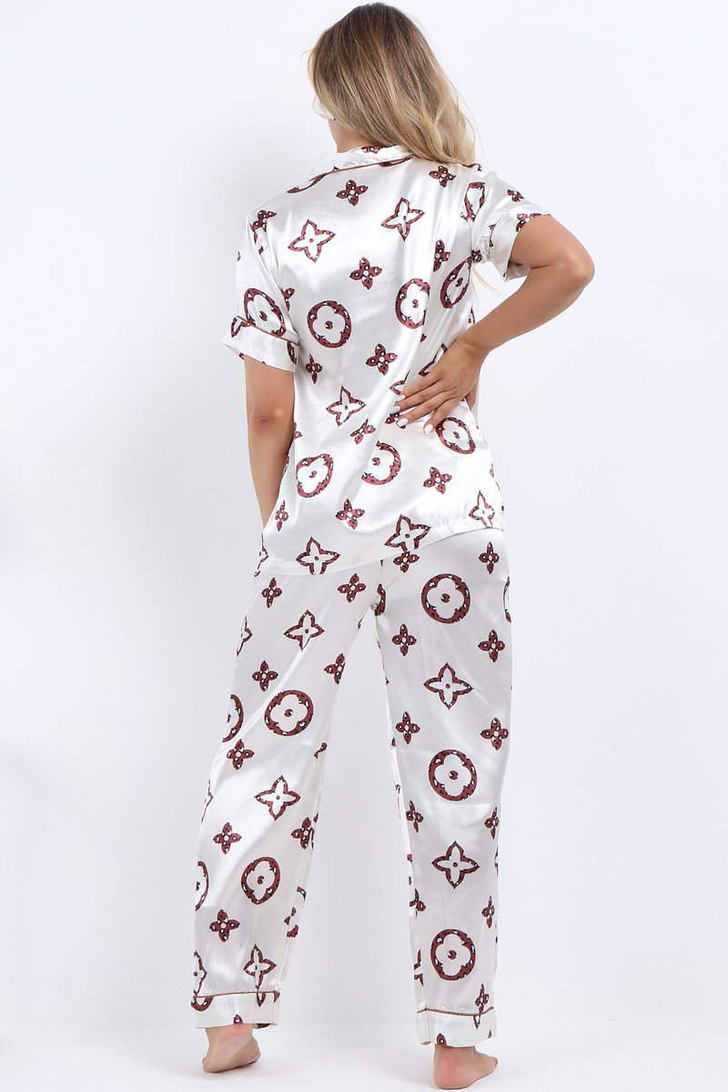 Jessie Printed Contrast Piping Pyjama Set with Headband Thumbnail Jessie Printed Contrast Piping Pyjama Set with Headband Thumbnail