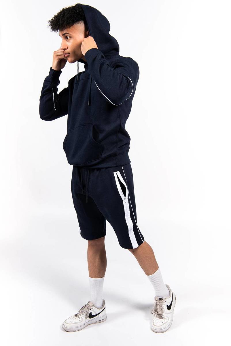 Liam Contrast Zip Piped Hoodie And Short Set Thumbnail Liam Contrast Zip Piped Hoodie And Short Set Thumbnail
