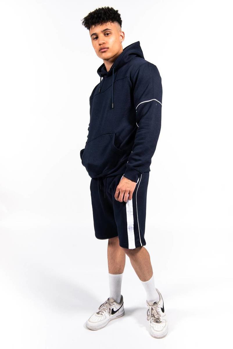 Liam Contrast Zip Piped Hoodie And Short Set Liam Contrast Zip Piped Hoodie And Short Set