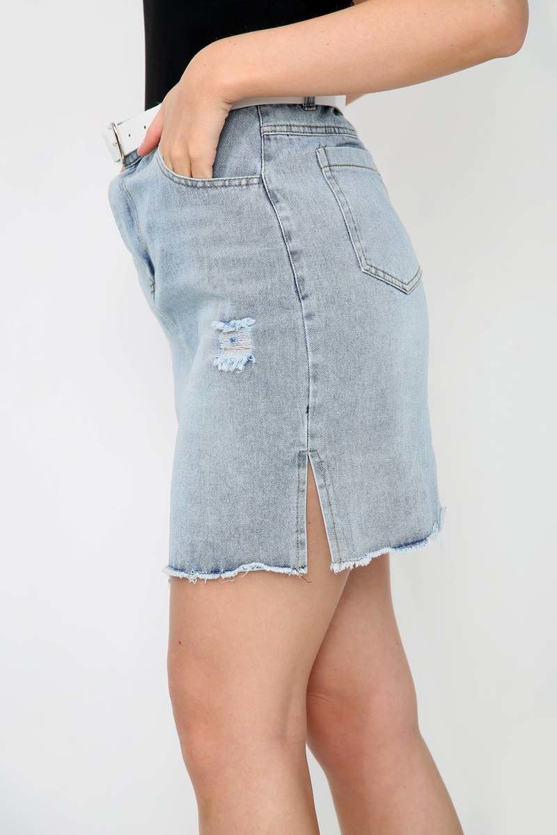 Savanna Side Slit Denim Skirt Thumbnail Savanna Side Slit Denim Skirt Thumbnail