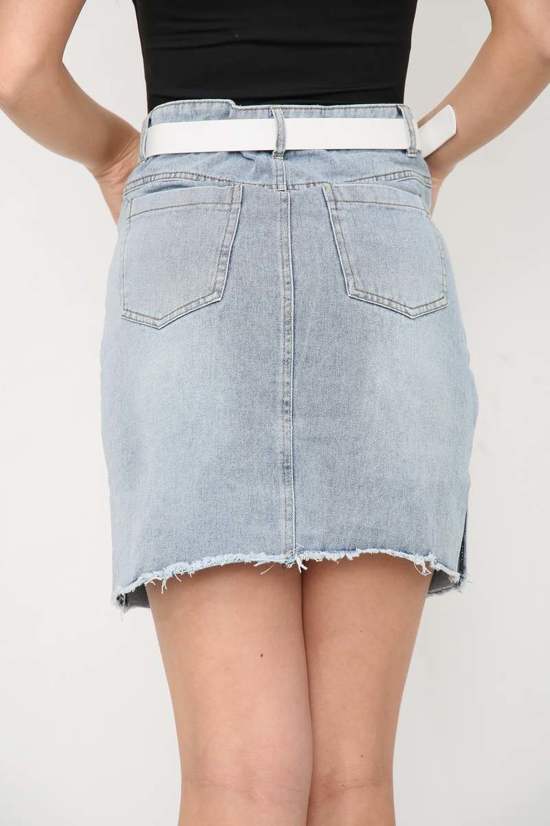 Savanna Side Slit Denim Skirt Thumbnail Savanna Side Slit Denim Skirt Thumbnail