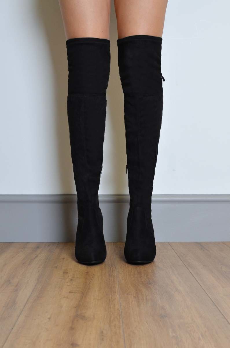 Jasmine Suede Over The Knee High Chunky Heeled Boots Thumbnail