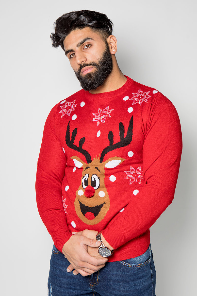 Benjamin Fine Knitted Reindeer Pom Christmas Jumper Benjamin Fine Knitted Reindeer Pom Christmas Jumper
