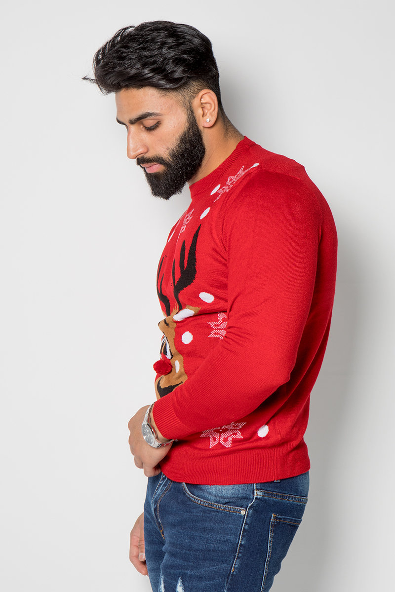 Benjamin Fine Knitted Reindeer Pom Christmas Jumper Thumbnail Benjamin Fine Knitted Reindeer Pom Christmas Jumper Thumbnail