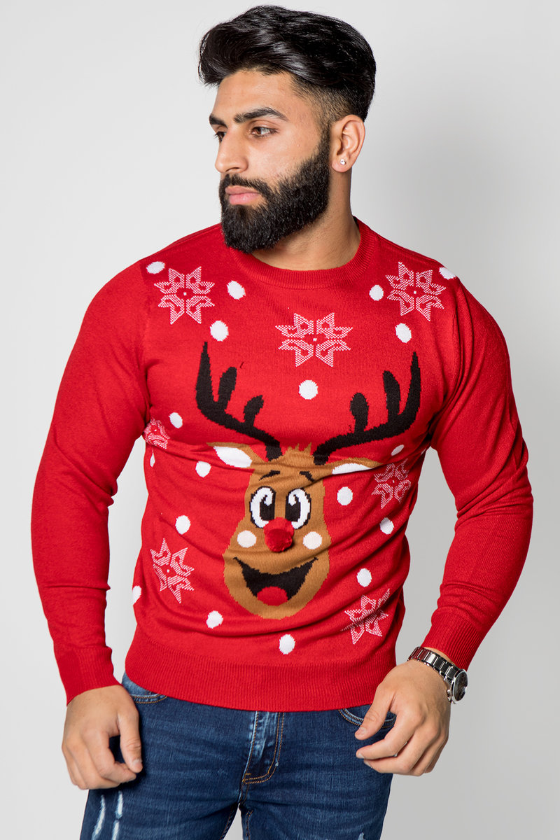 Benjamin Fine Knitted Reindeer Pom Christmas Jumper Thumbnail Benjamin Fine Knitted Reindeer Pom Christmas Jumper Thumbnail