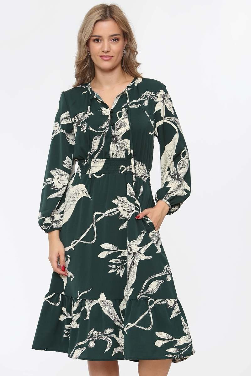 Farah Floral Print Frilled Hem Midi Dress Thumbnail Farah Floral Print Frilled Hem Midi Dress Thumbnail
