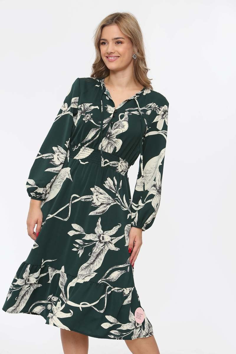 Farah Floral Print Frilled Hem Midi Dress Thumbnail Farah Floral Print Frilled Hem Midi Dress Thumbnail