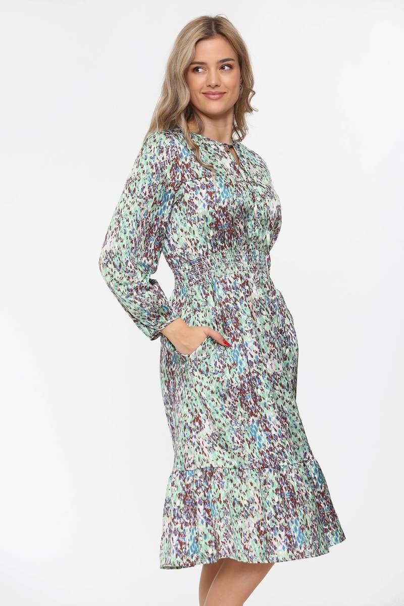 Farah Satin Printed Frilled Hem Midi Dress Thumbnail Farah Satin Printed Frilled Hem Midi Dress Thumbnail